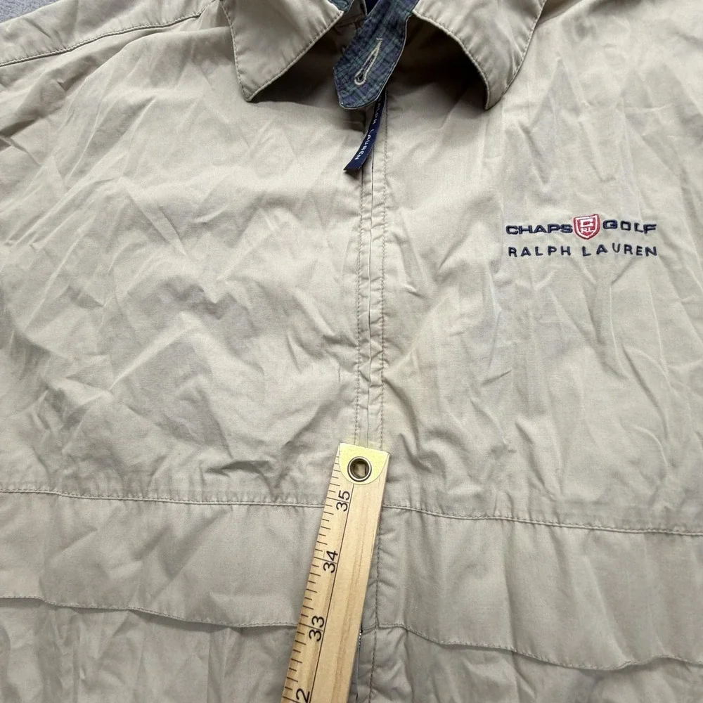 Chaps Ralph Lauren Jacket Mens M Beige Windbreaker Lined Collared Pockets